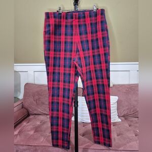 Women's Plaid Skinny Pants in Red and Blue